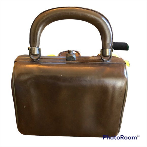 Vintage 1950s Ronay Leather Box Purse Handbag Brown Handles Amazing - Picture 3 of 12